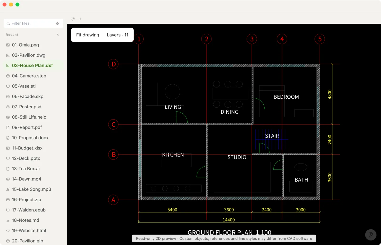 DXF-Grundriss eines Hauses in Omia geöffnet