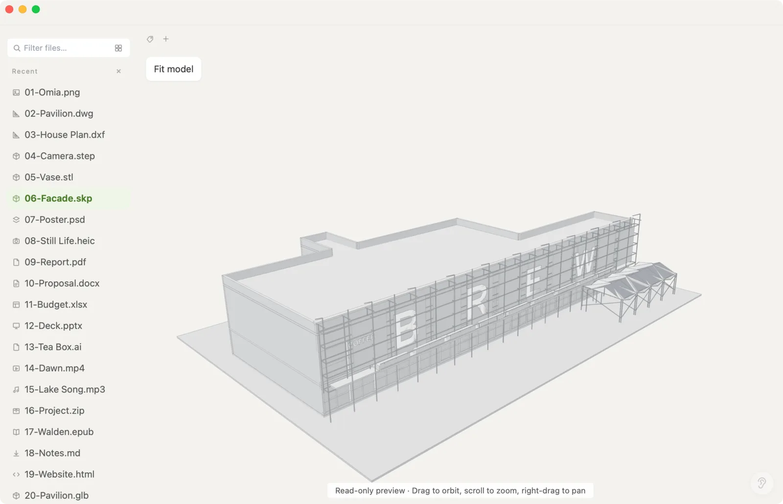 SketchUp-Modell (SKP) einer Fassade in Omia in 3D